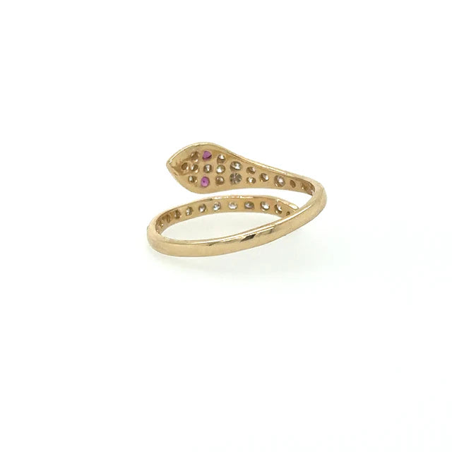 YELLOW GOLD SNAKE RING WITH RUBY AND DIAMONDS