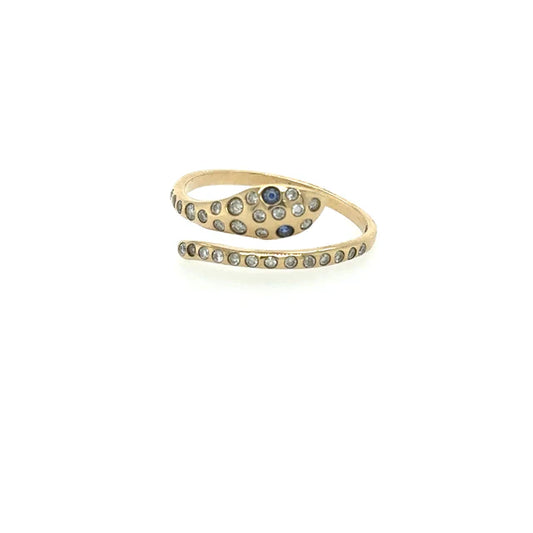 YELLOW GOLD SNAKE RING WITH SAPPHIRE AND DIAMONDS