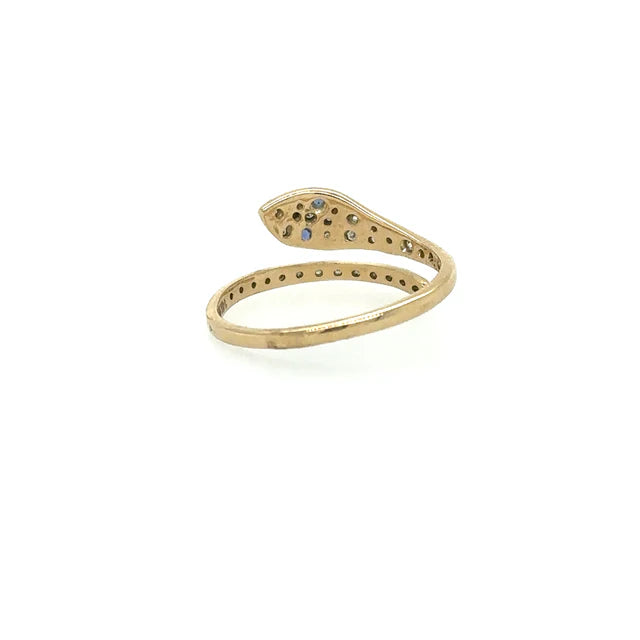 YELLOW GOLD SNAKE RING WITH SAPPHIRE AND DIAMONDS