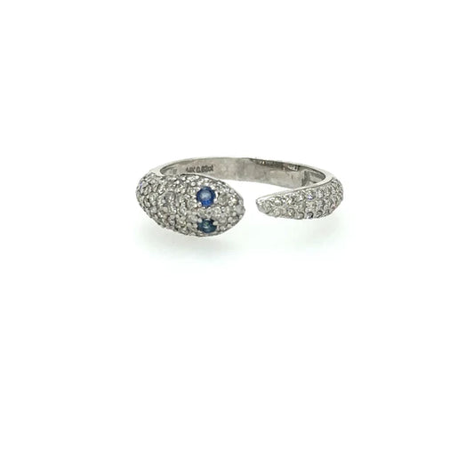 14KT WHITE GOLD SNAKE RING WITH SAPPHIRE AND DIAMONDS