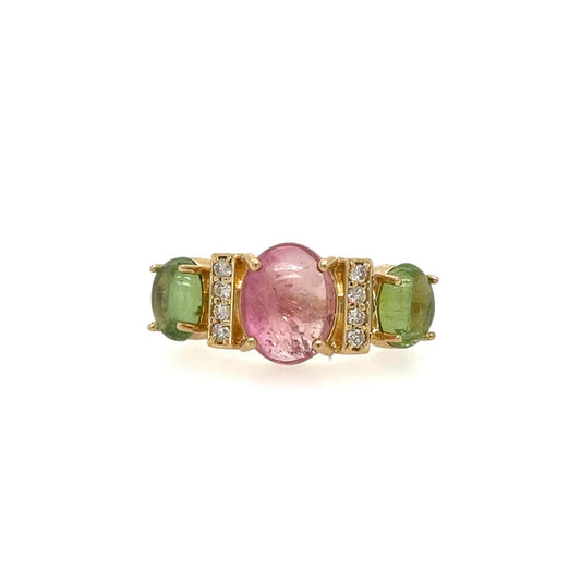 YELLOW GOLD RING WITH TOURMALINE AND DIAMONDS