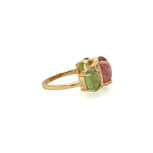 YELLOW GOLD RING WITH TOURMALINE AND DIAMONDS