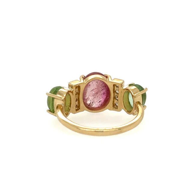 YELLOW GOLD RING WITH TOURMALINE AND DIAMONDS