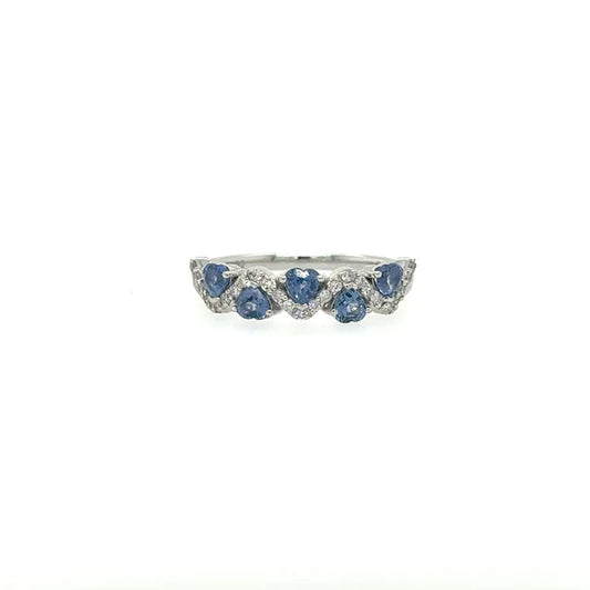 WHITE GOLD RING WITH SAPPHIRE AND DIAMONDS
