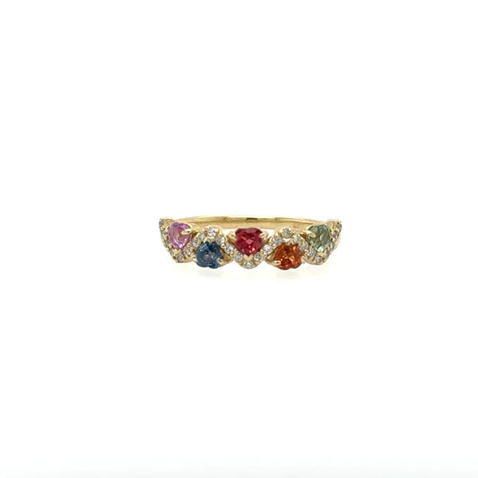 YELLOW GOLD RING WITH MULTI SAPPHIRE AND DIAMONDS