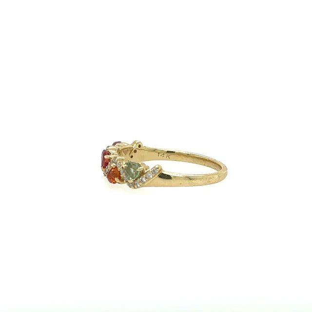 YELLOW GOLD RING WITH MULTI SAPPHIRE AND DIAMONDS