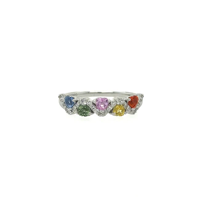 14KT WHITE GOLD RING WITH MULTI SAPPHIRE AND DIAMONDS