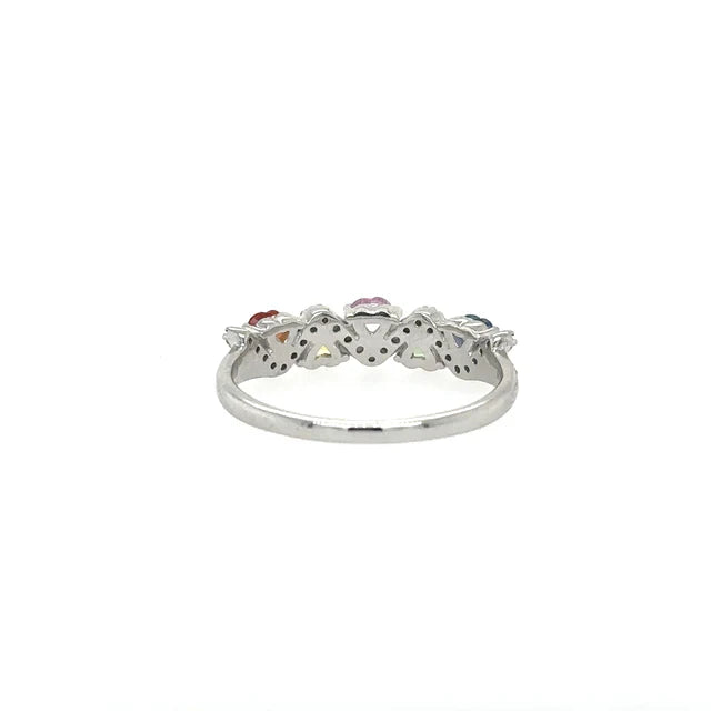 18KT WHITE GOLD RING WITH MULTI SAPPHIRE AND DIAMONDS