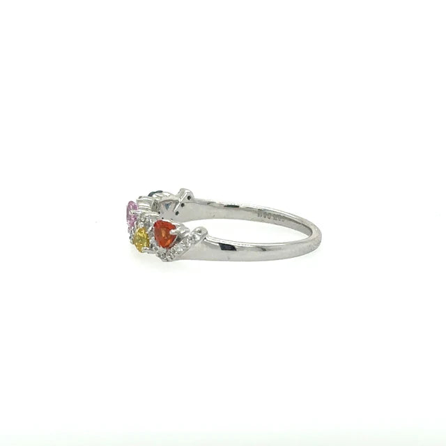 14KT WHITE GOLD RING WITH MULTI SAPPHIRE AND DIAMONDS