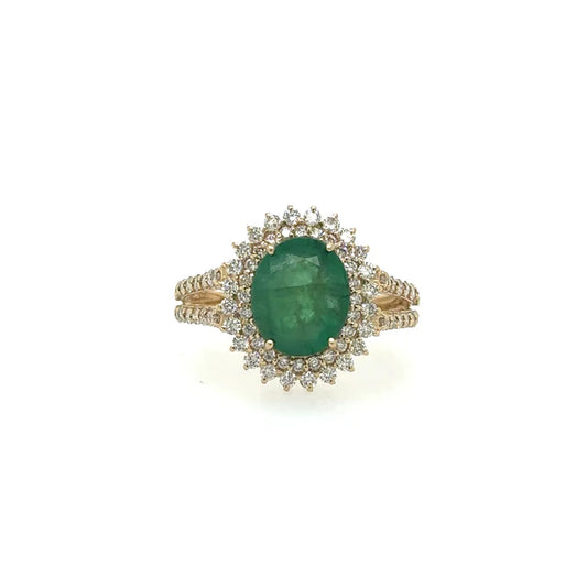 YELLOW GOLD RING WITH EMERALD AND DIAMONDS