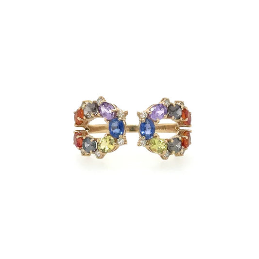 YELLOW GOLD RING WITH MULTI SAPPHIRE AND DIAMONDS
