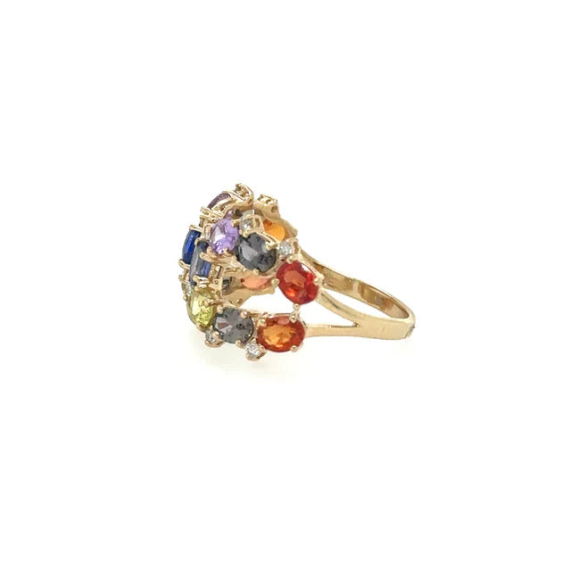 YELLOW GOLD RING WITH MULTI SAPPHIRE AND DIAMONDS