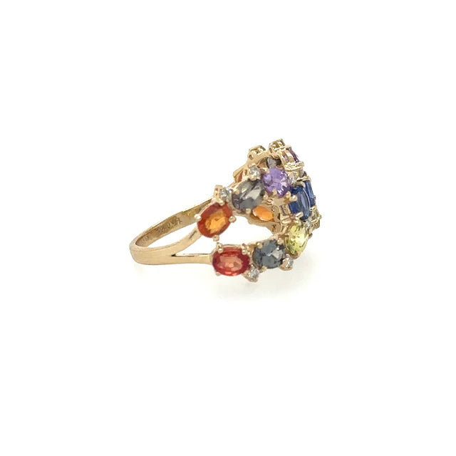 YELLOW GOLD RING WITH MULTI SAPPHIRE AND DIAMONDS