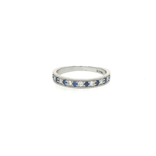 14KT WHITE GOLD RING WITH SAPPHIRE AND DIAMONDS