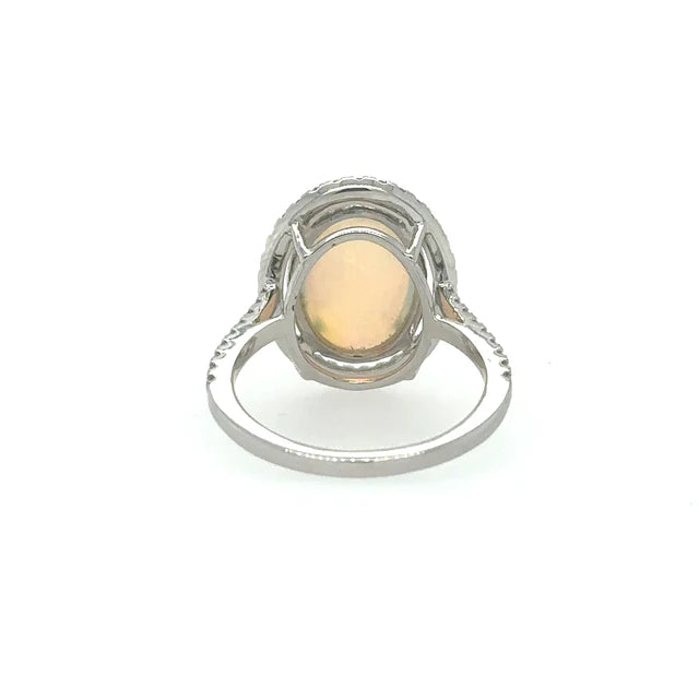 14KT WHITE GOLD OPAL RING WITH DIAMONDS