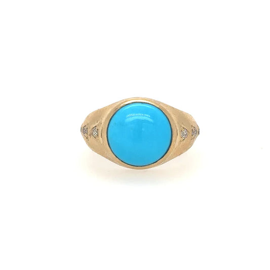 14KT YELLOW GOLD TURQUOISE RING WITH DIAMONDS