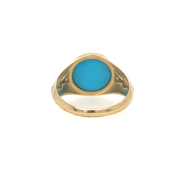 14KT YELLOW GOLD TURQUOISE RING WITH DIAMONDS