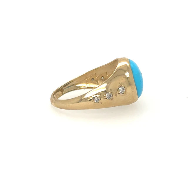14KT YELLOW GOLD TURQUOISE RING WITH DIAMONDS