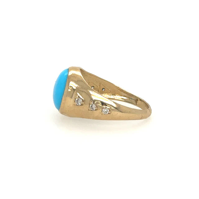 14KT YELLOW GOLD TURQUOISE RING WITH DIAMONDS