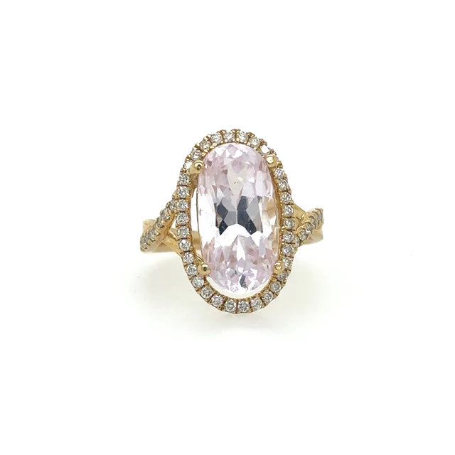 YELLOW GOLD KUNZITE RING WITH DIAMONDS