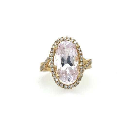 YELLOW GOLD KUNZITE RING WITH DIAMONDS