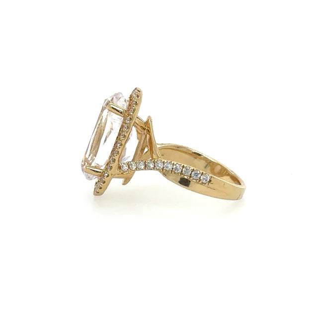 YELLOW GOLD KUNZITE RING WITH DIAMONDS