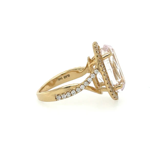 YELLOW GOLD KUNZITE RING WITH DIAMONDS