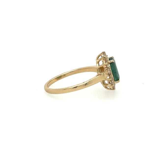 14KT DIAMOND EMERALD OVAL RING