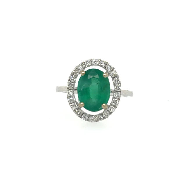WHITE GOLD EMERALD RING WITH DIAMONDS