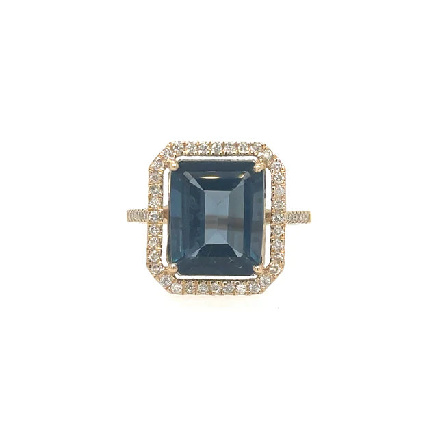 YELLOW GOLD TOPAZ RING WITH DIAMONDS