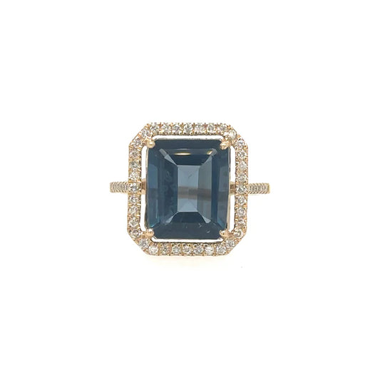 YELLOW GOLD TOPAZ RING WITH DIAMONDS