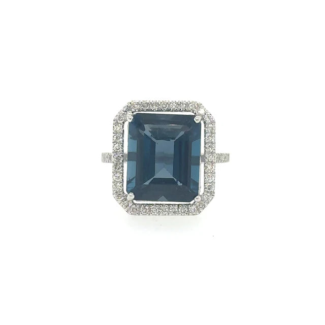 WHITE GOLD TOPAZ RING WITH DIAMONDS