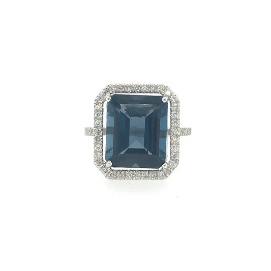 WHITE GOLD TOPAZ RING WITH DIAMONDS