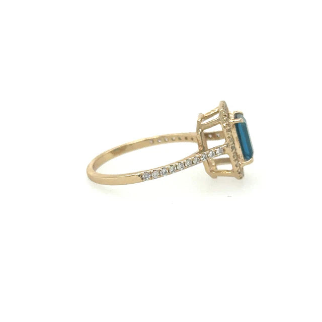 14KT YELLOW GOLD LONDON BLUE TOPAZ RING WITH DIAMONDS