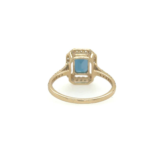 14KT YELLOW GOLD LONDON BLUE TOPAZ RING WITH DIAMONDS