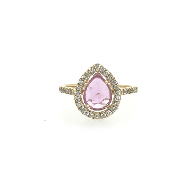 14KT DIAMOND PINK SAPPHIRE PEAR SHAPE RING