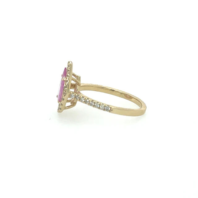 14KT DIAMOND PINK SAPPHIRE PEAR SHAPE RING