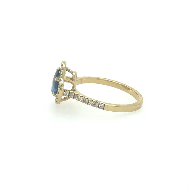 YELLOW GOLD BLUE SAPPHIRE RING WITH DIAMONDS