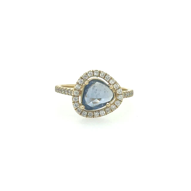 YELLOW GOLD BLUE SAPPHIRE RING WITH DIAMONDS