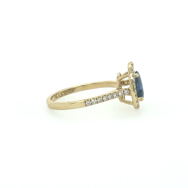 YELLOW GOLD BLUE SAPPHIRE RING WITH DIAMONDS