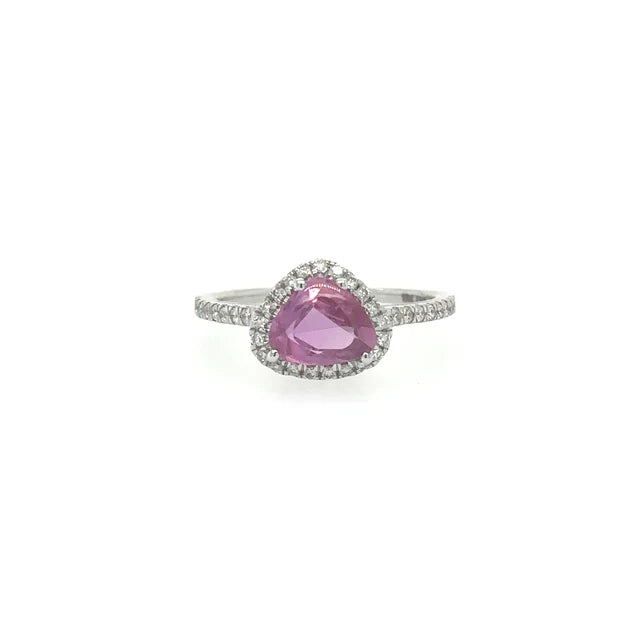 WHITE GOLD PINK SAPPHIRE RING WITH DIAMONDS