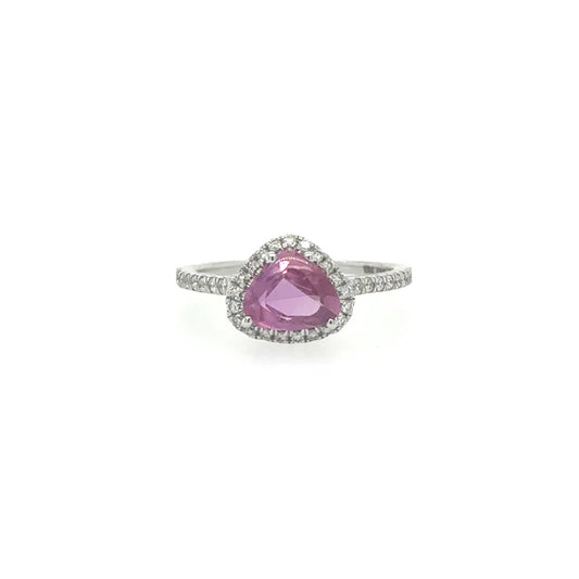 WHITE GOLD PINK SAPPHIRE RING WITH DIAMONDS