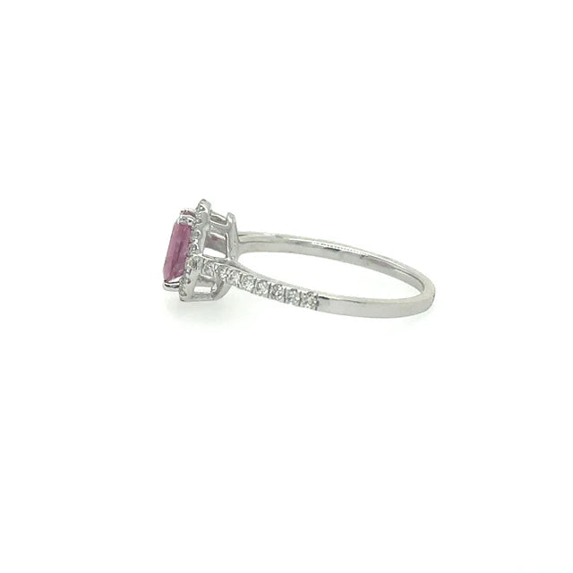 WHITE GOLD PINK SAPPHIRE RING WITH DIAMONDS