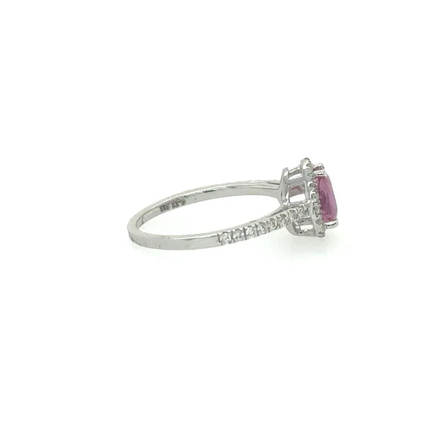 WHITE GOLD PINK SAPPHIRE RING WITH DIAMONDS