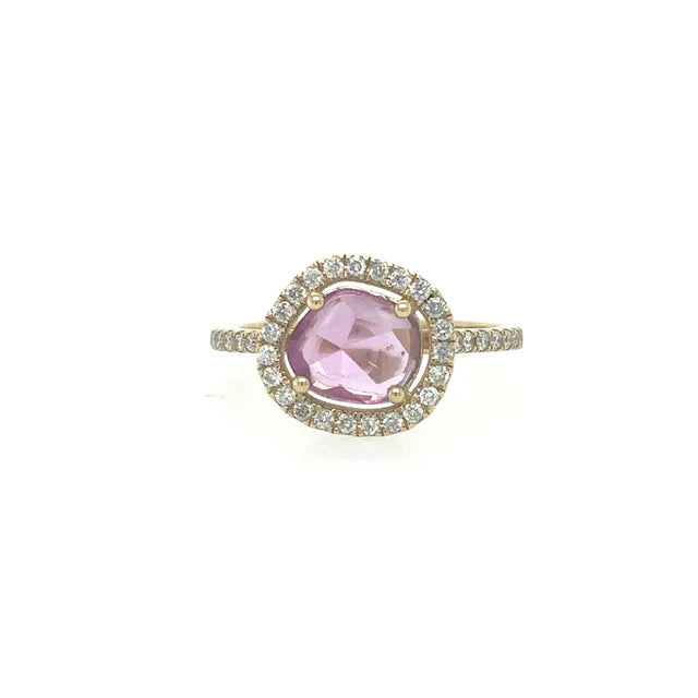 YELLOW GOLD PINK SAPPHIRE RING WITH DIAMONDS