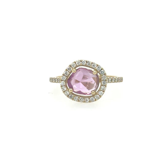YELLOW GOLD PINK SAPPHIRE RING WITH DIAMONDS