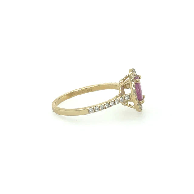 YELLOW GOLD PINK SAPPHIRE RING WITH DIAMONDS