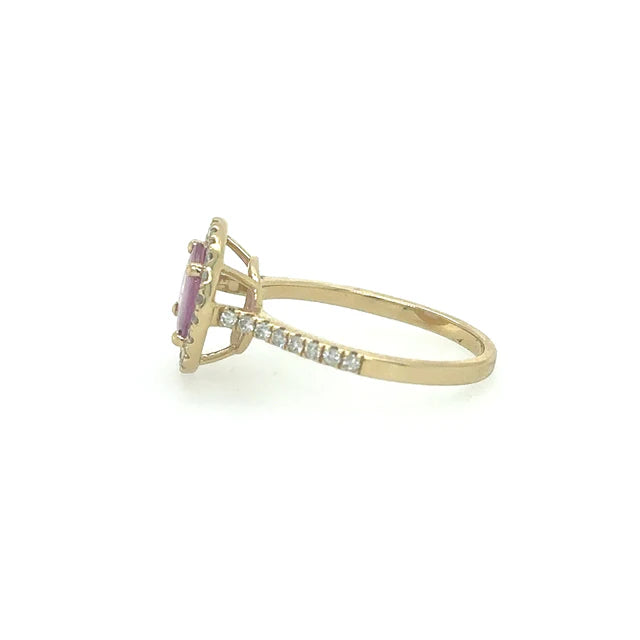 YELLOW GOLD PINK SAPPHIRE RING WITH DIAMONDS