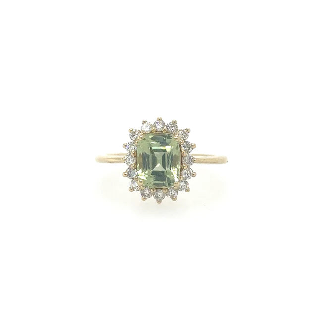 14KT YELLOW GOLD GREEN SAPPHIRE RING WITH DIAMONDS