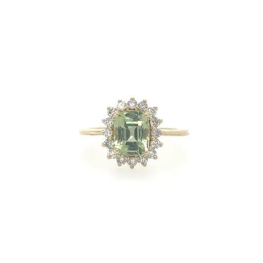 14KT YELLOW GOLD GREEN SAPPHIRE RING WITH DIAMONDS